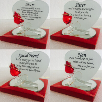 Mutter Nan Schwester Tante Freund Vers Hommage Gedicht Rose Glas Herz Plakette Mutter