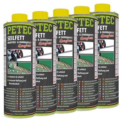 Seilfett Seil Fett Drahtseil & Zahnradfett Spray PETEC 73610 5 X 1 Liter