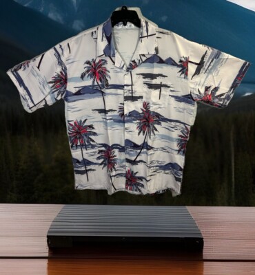 Hawiian Shirt in White Blue and Pink Sz. XL  New w/o Tags  Featuring Palm Trees