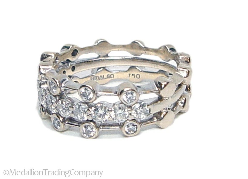 Lote de anillos de triple banda Hidalgo de oro blanco de 18k de 0,96 quilates con diamantes vs2 pila F talla 6 Foto 3 de 4