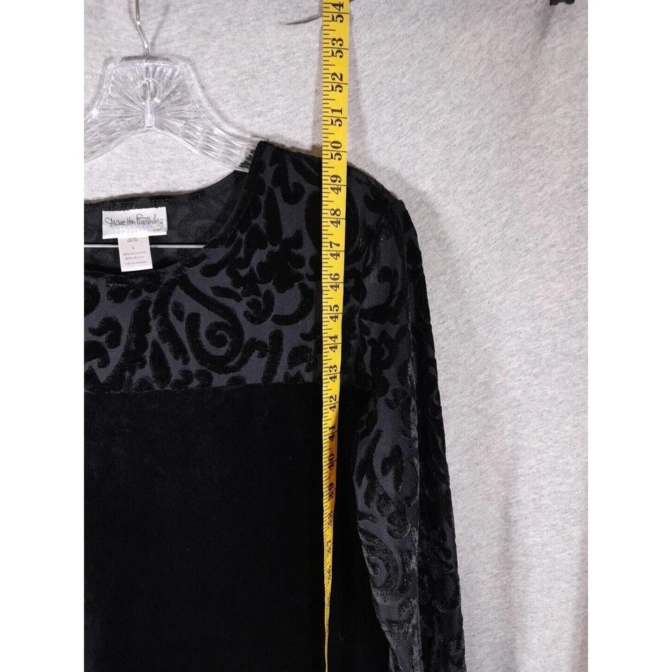 Vestido DVF Diane Von Furstenberg Mujer Grande Negro Mangas Transparentes Terciopelo Midi Foto 4 de 4