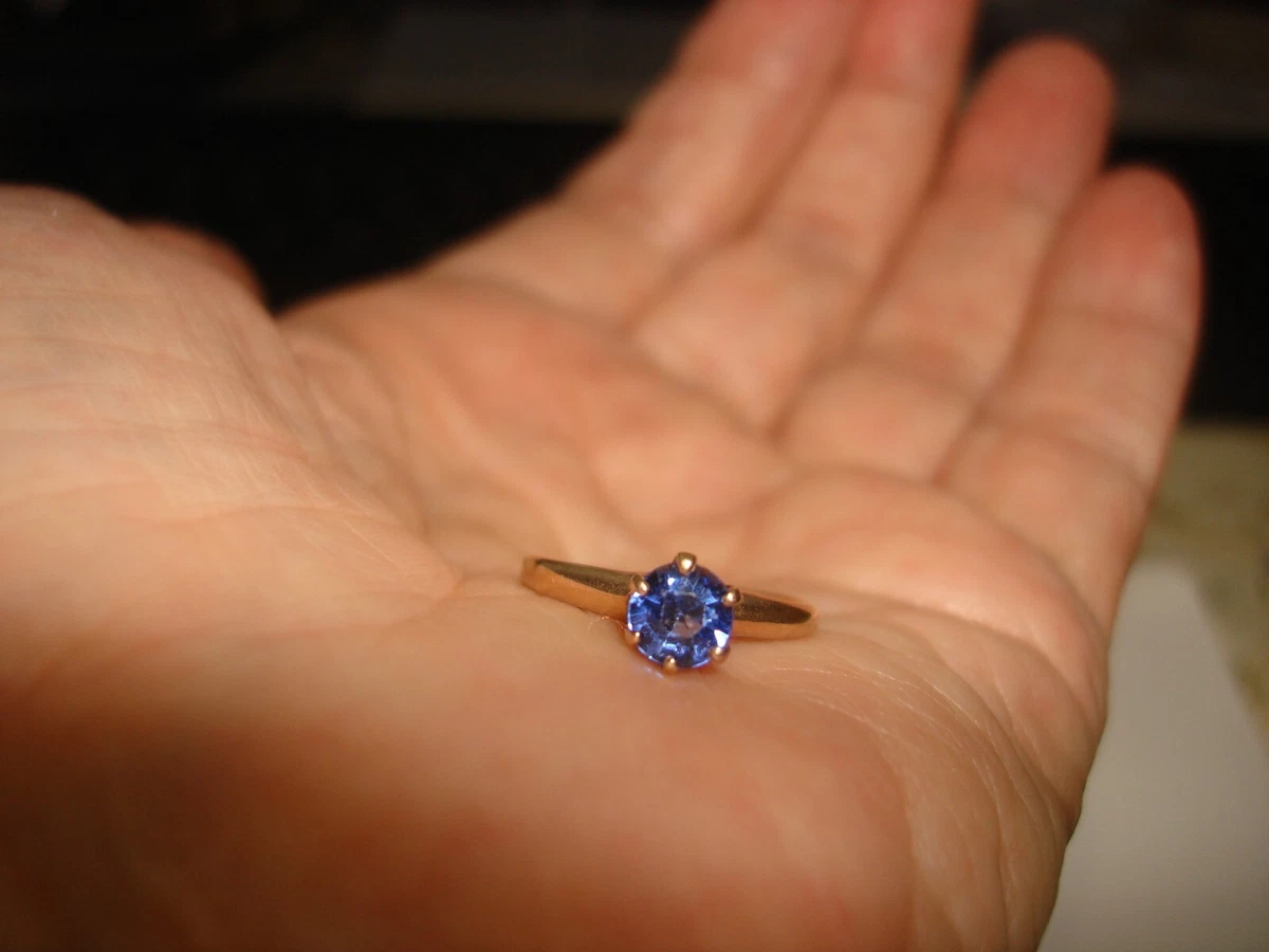 Beautiful Solitaire Navy Blue Engagement 6 Prongs Ring 14k Yellow Gold 4.75 5