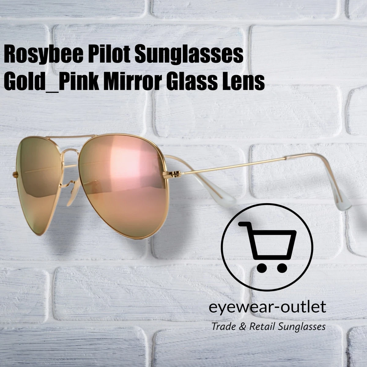 New RosyBee Pilot Sunglasses PINK MIRROR GLASS LENS GOLD UK IN