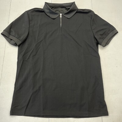 Manfinity Black Short Sleeve Collared Polo Front Silver Quarter