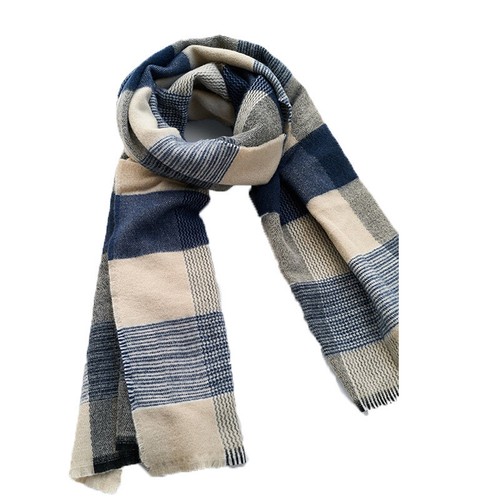 Neuer blau karierter Schal gestrickt Wolle Kaschmir warm Wollschal Herbst DE - Bild 3 von 12
