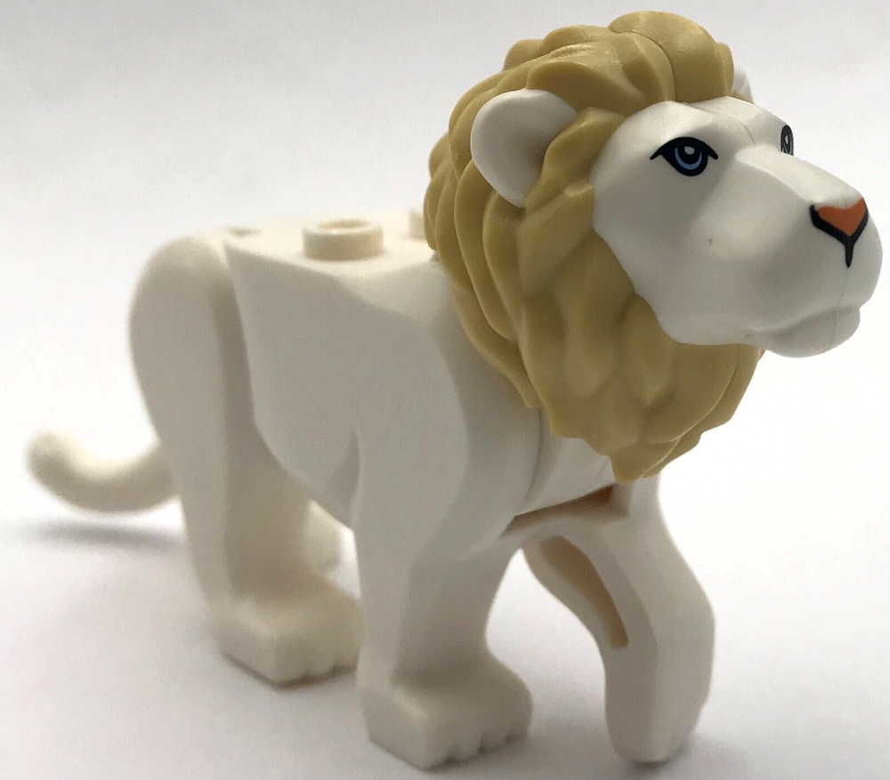 Lego White Cat Large Lion with Tan Mane and Bright Blue Eyes