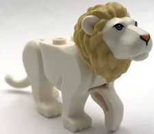 Lego New White Cat Large Lion with Tan Mane Bright Blue Eyes King of the Jungle