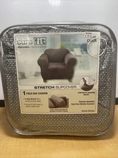 SureFit Stretch Slipcover 1-Piece For Box Cushion Chair  Pattern Gray White