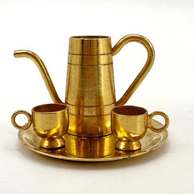 Darling Miniature 18K Gold Plated Tea Set - Tray Tea Pot 2 Cups Vintage