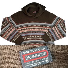 Vtg Drummond Sweater Mens Medium Wintuk Shawl Grandpa Ski Made In USA 70s 60s