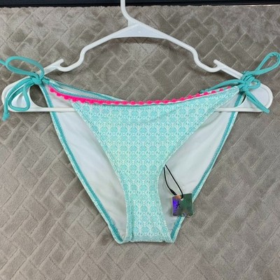 Atmosphere Bikini Bottom Womens 8 Bathing Suit Turquoise Blue Geometric Pom Pom