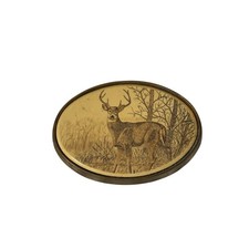 BARLOW Belt Buckle Solid Brass Engraved Deer Wildlife Vintage 1983 Cream