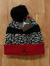 Nike Air Jordan Jumpman Pom Knit Beanie Hat Bred Gray Elephant Print Youth Kids