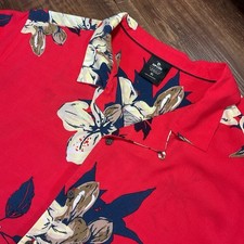 Rip Curl Camp Shirt Mens XL Red Floral Linen Blend Hawaiian Loop Collar Vacation