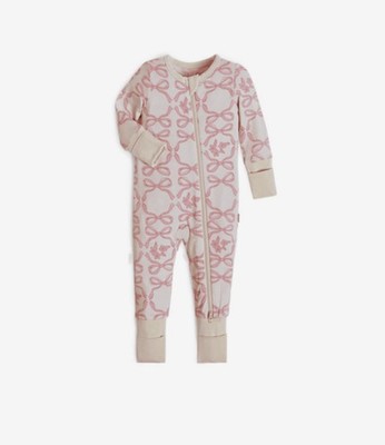 Tiny Kind Bamboo Footie Printed Pink Bows  Newborn