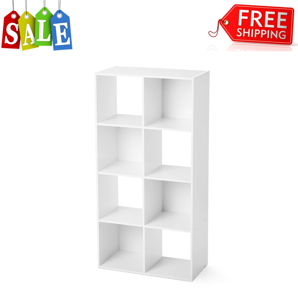 Mainstays 8-Cube Storage Organizer White, Wood Bookshelf Display Shelf, 47" H
