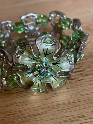 Vintage Pilgrim Danish Design Emaille Blume Stretch Armband Swarovski Kristall