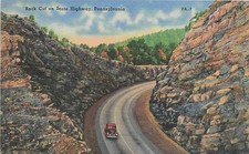 Postcard PA: Rock Cut on State Highway, Pennsylvania Linen 1940's
