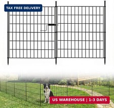 10 Panels No Dig Decorative Outdoor Garden Fence with Gate, 32in H x 23.6ft L