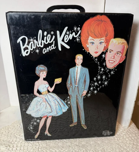 Vintage 1963 Mattel Barbie Ken Black Double Carrying Case READ