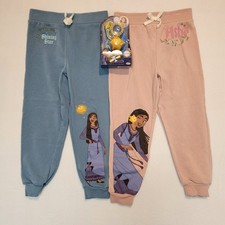 2 Disney Wish Girls Light Washed Joggers Size 6 Blue And Pink Coral W/ Bonus Toy