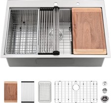 Drop-In 33" x 22" Workstation Kitchen Sink 16 Gauge Stainless Steel Single Bowl