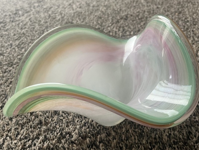 Pastel Murano Glass Centerpiece Bowl Pink Green Yellow Orange 10" Home Decor 