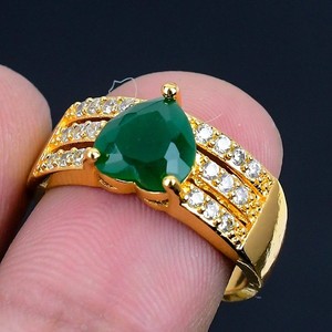 Authentic Green Onyx Gold 18K Gold Plated Handmade Ring of US Size Adjustable