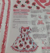 Daisy Kingdom VINTAGE CHERRIES DOLLY DRESS PANEL Cut & Sew Fits 18-20" Dolls