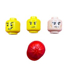 LEGO Minifigure Heads Lot of 3 with Red Hard Hat Accessory Parts Custom