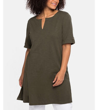 SHEEGO Longshirt Große Größen mit geschlitztem Ausschnitt dunkeloliv Gr. 48/50