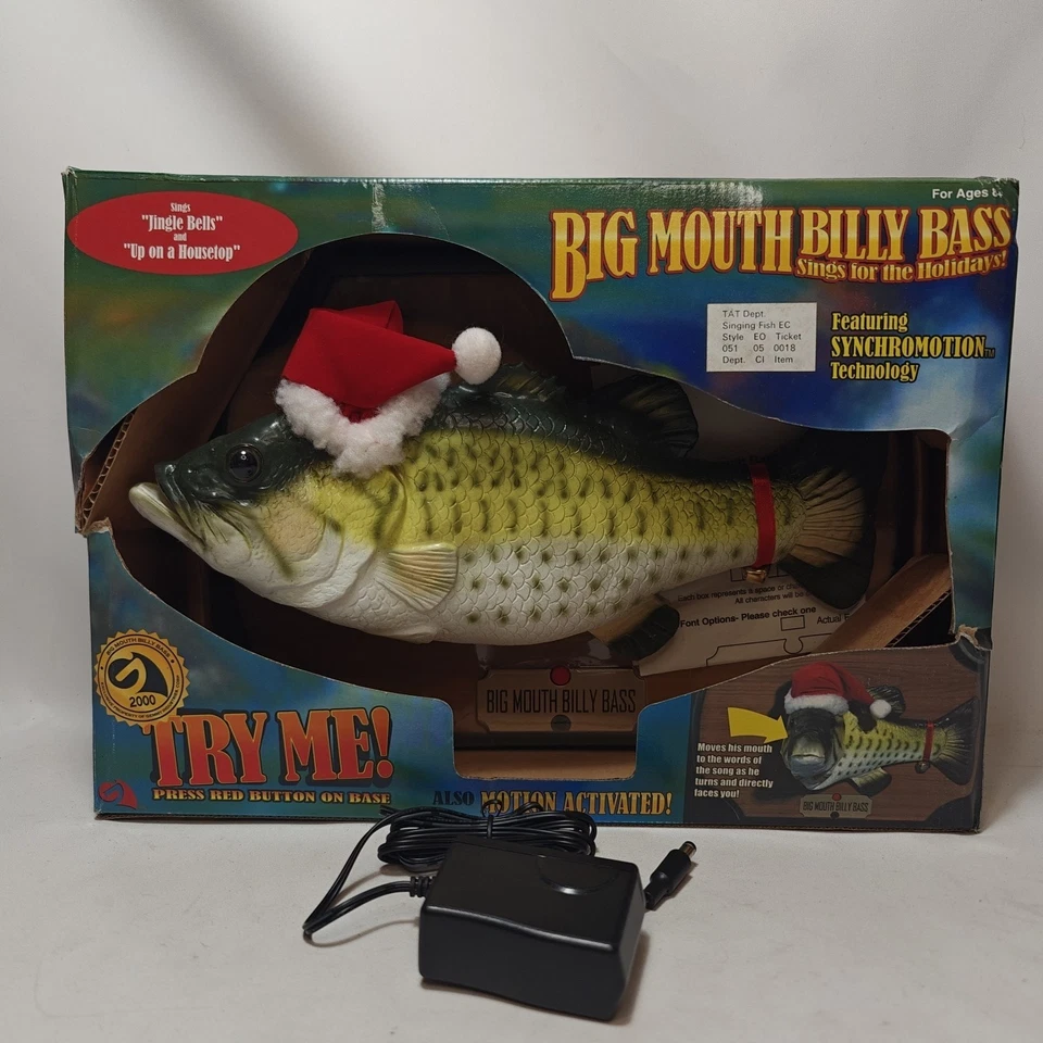 Big Mouth Billy Bass Vacaciones con Cable de Alimentación Navidad Pez Cantor Probado LEER Foto 2 de 4