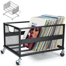 Metal Vinyl Record Storage Crate with Wheels, Vinyl Record Holder for Albums,...