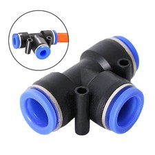 8mm Push Connect Tee for 8mm Tubing - Blue Plastic and Metal Construction