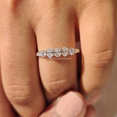 14K White gold Lab Grown Oval-Cut Diamond Half Eternity Band Ring For Wedding