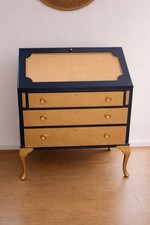 Vintage Writing Bureau Painted in Odyssey Blue/Black & Gold