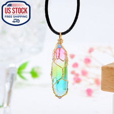 Rainbow Crystal Pendant Necklace Wire Wrapped Gemstone Boho Jewelry