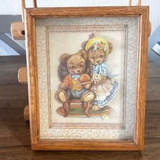 Vintage Teddy Bear Couple Wood Framed 3D Art Shadow Box Country Wall Hanging