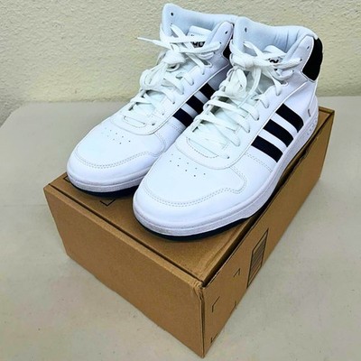 Adidas Men's Hoops 2.0 Mid Basketball Shoes, White/Black, 11M, New with Box