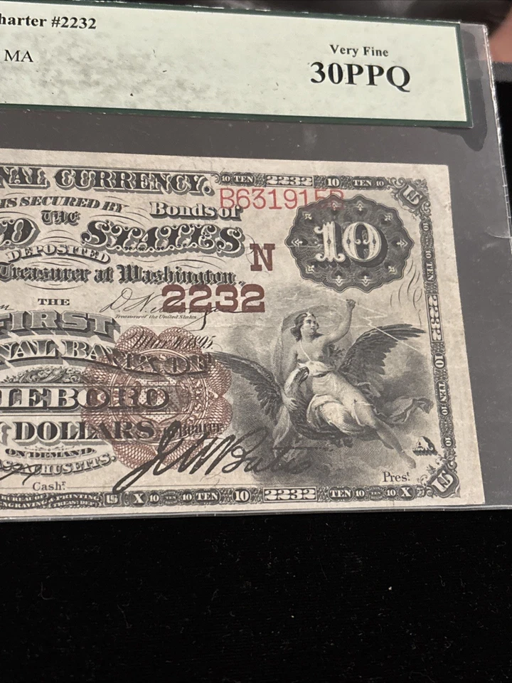 1882 $10 BB First National Bank ATTLEBORO MA National Currency CN #2232 PCGS 30Q - Image 4 of 4