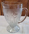 Vintage Jeannette Clear Depression Glass Iris & Herringbone Pitcher 9" Footed VG