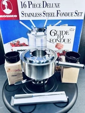 Stainless Steel Fondue Set Roshco 16 Piece Deluxe Model 58917 w/Cookbook