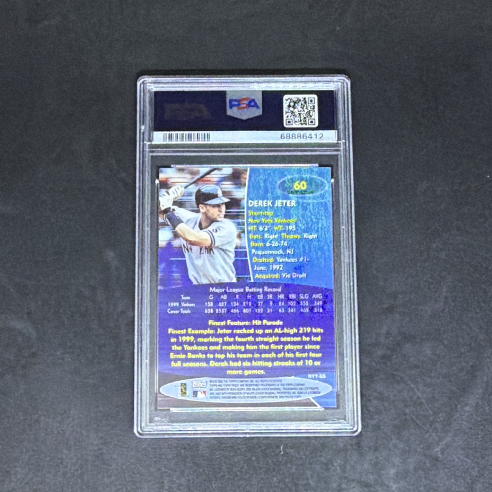 Topps 2000 Finest Derek Jeter #60 Refractor PSA 10 New York Yankees view 2