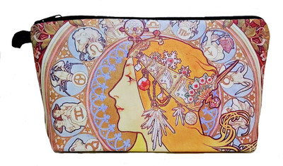 Kosmetiktasche mit Innenfutter 23,5 x 13 x 6 cm Jugendstil Kunst A. Mucha Zodiac