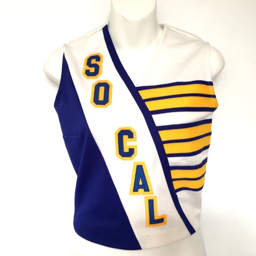 Vintage 80's TEAM MATES Cheerleader Top SO CAL Yellow Blue Made USA Bust 32"