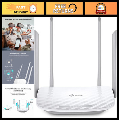 AC1200 Dual Band WiFi Router - Fast Ethernet Ports, EasyMesh, Guest WiFi, IPv6,