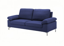Modern One, Two & Three Seater Sofa Blue & Grey Fabric Chrome Feet Living Room
