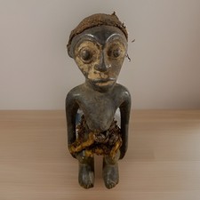 Authentic African Wooden Statue Hand Carved Tribal Figure / Bronze