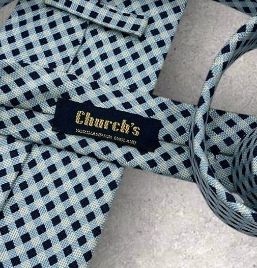 Gravata de seda CHURCH'S ITÁLIA azul marinho tartan W:3.7" em excelente estado usado - Imagem 2 de 4