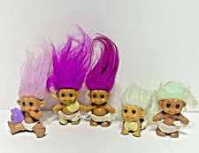  5 Vintage Russ Troll Babies w/ Diapers  Bibs SMALL 3" 1990s FREE SHIP